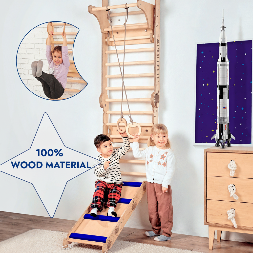 Apollo Schwedische Wand / Kletterleiter für kleine Astronauten + Mondschaukel-Set + Rutschbrett-1